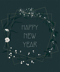 Vector New Year greeting card with elegant floral wreath - 679352734