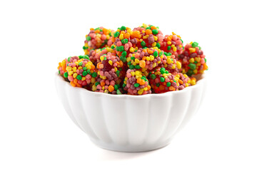 Sweet and Tangy Candy with Small Candies on the Outside of a Chewy Center Isolated on a White...