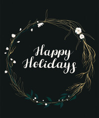 Vector holiday card with elegant floral wreath - 679352927