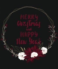 Vector Christmas greeting card with elegant floral wreath - 679352982