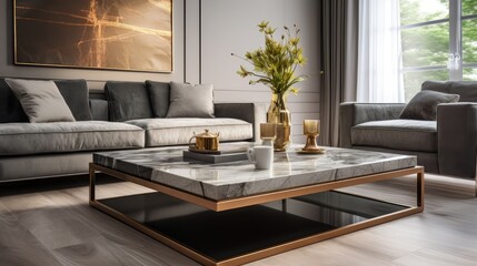 Capture elegance: a chic coffee table as a living room centerpiece.