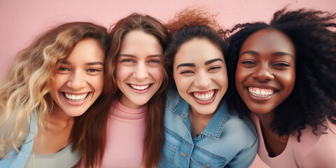 Radiant Diversity: Panoramic Smiles of Four Multiracial Teens