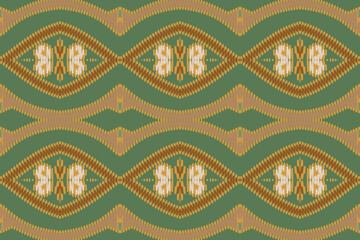 Ikat Fabric Green Yellow Red and White Seamless Pattern folk embroidery, and Mexican style. Aztec geometric art ornament print.Design for carpet, wallpaper, clothing, wrapping, fabric, cover, textile