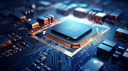 Computing processor, CPU, microchip and electronic circuit board. Advanced technology conceptual background - Generated by Generative AI