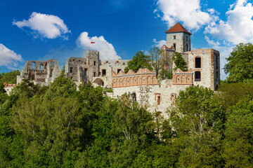 Fototapeta na wymiar Ruins of medieval Tenczyn castle outside. Village Rudno. Poland.