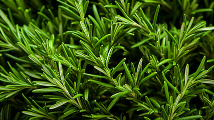 Natural background of fresh and ripe green rosemary. A delicious quality vegetarian product. Healthy organic eating. Spice. Full frame. Close-up. Top view.