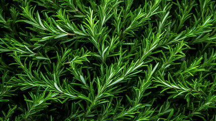 Natural background of fresh and ripe green rosemary. A delicious quality vegetarian product. Healthy organic eating. Spice. Full frame. Close-up. Top view.