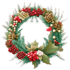 Fototapeta na wymiar Christmas wreath colored drawing isolated transparent background