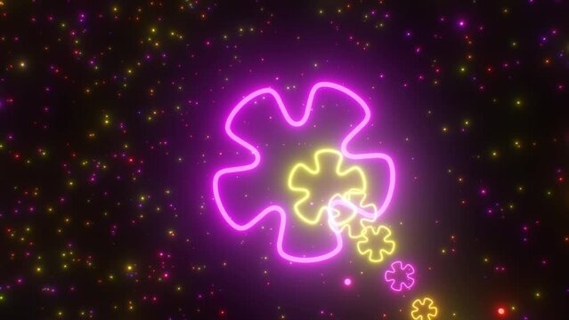 Trippy Neon Glow Retro 70s Flower Shapes Spin Electric Light Tunnel - 4K Seamless VJ Loop Motion Background Animation