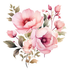 Pink Watercolor Floral Clipart in Captivating, generative ai