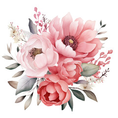 Pink Watercolor Floral Clipart in Captivating, generative ai