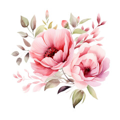 Pink Watercolor Floral Clipart in Captivating, generative ai