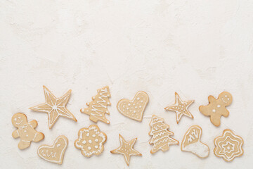 Cute homemade Christmas cookies on concrete background,top view