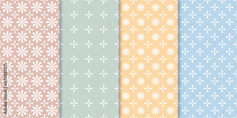 Wall mural set of cute minimal geometric texture seamless patterns. repeating simple geometrical shapes modern 