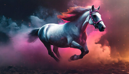 Obraz na płótnie Canvas Galloping horse in magical smoke