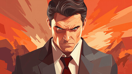 Vector illustration of a man in a business suit with an angry face.  