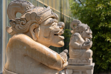 Balinese stone sculptures, traditional balinese statues. Asia and Indonesia culture - obrazy, fototapety, plakaty
