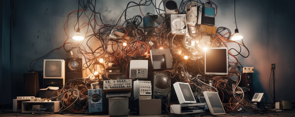 Collected electronic waste, Elctrician recycling concept. - obrazy, fototapety, plakaty