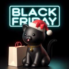 3d Black Friday icon with black cat