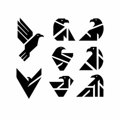 Black Silhouette Eagle Solid Icons Set 
