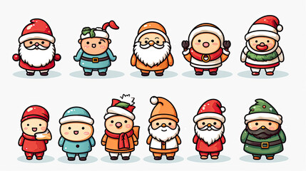 Set of cute Santa Claus characters. Vector illustration. Christmas and New Year.