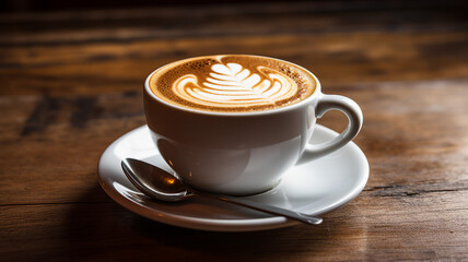 Obraz premium A close-up of a cup of coffee with a rich and creamy froth