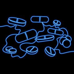 Futuristic medicine, medicament treatment tablets medicine pills icon neon glow concept