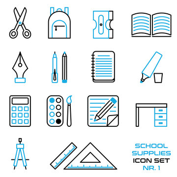 Schule, Schreibutensilien, Ausbildung - Icon, Symbol, Set