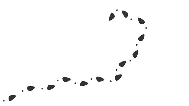 Human footprint animation. Leaving high heel shoes prints on the floor from left to right. Women shoe footprint, high heels animation. Video recording of human steps,  heart shaped path