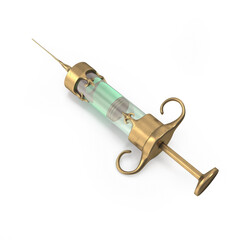 Vintage medicine syringe. Antique medicine gold syringe