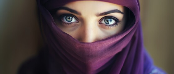 Young and charming Muslim woman eyes in a purple hijab