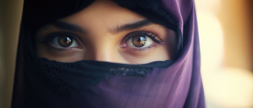 Young and charming Muslim woman eyes in a purple hijab