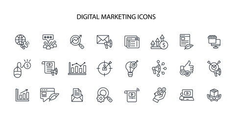 Digital marketing icon set.vector.Editable stroke.linear style sign for use web design,logo.Symbol illustration.