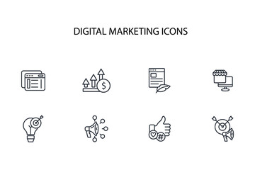 Digital marketing icon set.vector.Editable stroke.linear style sign for use web design,logo.Symbol illustration.