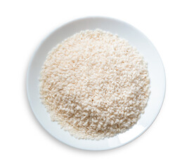 uncooked rice dish isolated on transparent background, top view
