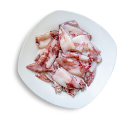 uncooked squid dish isolated on transparent background, top view