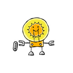 Funny robot isolated on white. Childish style icon, character for your design