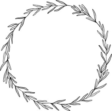black and white rosemary wreath clip art preview