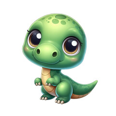 Fototapeta premium Dino Delight: Adorable Dinosaur Cartoon on Transparent Background, GENERATIVE AI