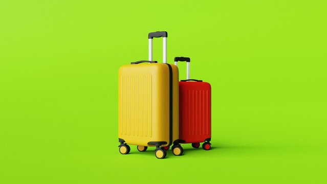 Two suitcases moving from outside to the center of the frame. 3d animation