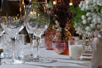 table decorations, cups and flowers