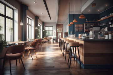 Modern interior of cafe. Cozy and comfortable dining place