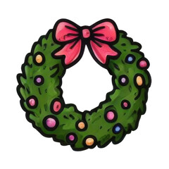 Christmas wreath colored drawing isolated transparent background