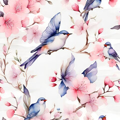 Watercolor cherry blossom pattern, generative ai