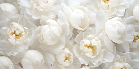 Fototapeta na wymiar Top view floral background with white peonies