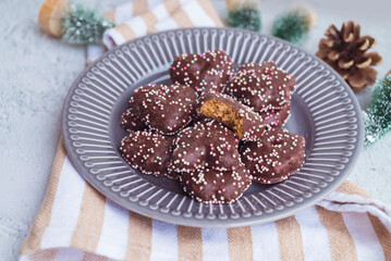 Christmas Gingerbread Cookies on a Wooden Background .Christmas Food