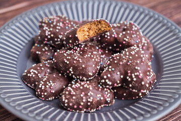 Christmas Gingerbread Cookies on a Wooden Background .Christmas Food