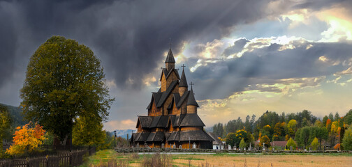 A stavechurch in autumn colours