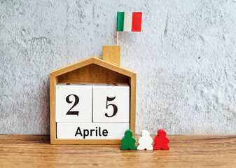 Wooden calendar with the date 25 April .Liberation Day of Italy 