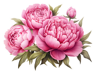Pink peonies isolated on white background, floral illustration 